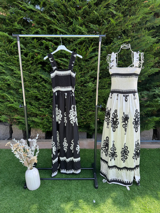Printed Shirred Bodice Maxi Dress